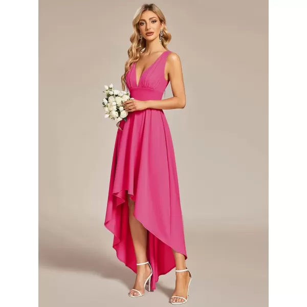 imageEverPretty Womens VNeck FloorLength Sleeveless High Low ALine Formal Dresses 01750Hot Pink