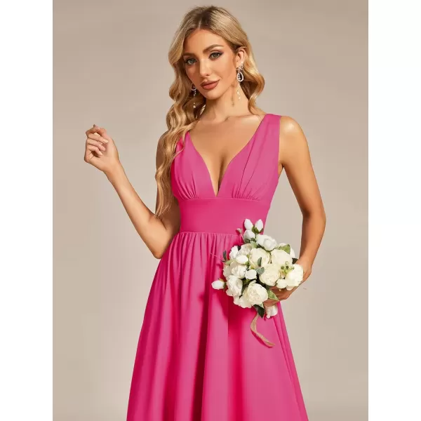 imageEverPretty Womens VNeck FloorLength Sleeveless High Low ALine Formal Dresses 01750Hot Pink