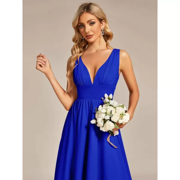 imageEverPretty Womens VNeck FloorLength Sleeveless High Low ALine Formal Dresses 01750Sapphire Blue