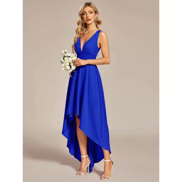 imageEverPretty Womens VNeck FloorLength Sleeveless High Low ALine Formal Dresses 01750Sapphire Blue