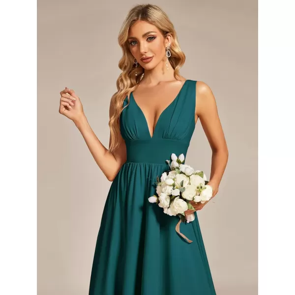 imageEverPretty Womens VNeck FloorLength Sleeveless High Low ALine Formal Dresses 01750Teal