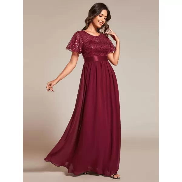 imageEverPretty Womens A Line Crew Neck Short Sleeve Sequin Floor Length Semi Formal Dress 02126Burgundy