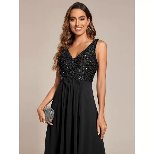 imageEverPretty Womens Chiffon V Neck Sleeveless Sequin High Low Cocktail Dresses Midi Wedding Guest Dresses 02184Black