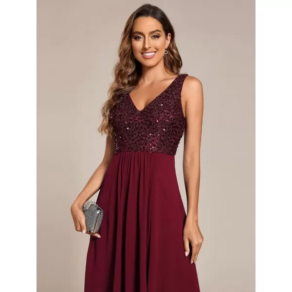 imageEverPretty Womens Chiffon V Neck Sleeveless Sequin High Low Cocktail Dresses Midi Wedding Guest Dresses 02184Burgundy