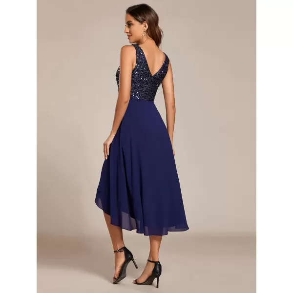 imageEverPretty Womens Chiffon V Neck Sleeveless Sequin High Low Cocktail Dresses Midi Wedding Guest Dresses 02184Navy Blue