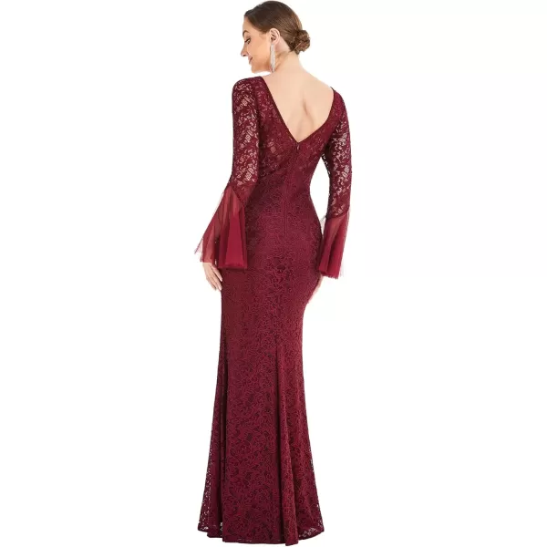 imageEverPretty Womens Crew Neck Backless Flared Sleeves Mermaid Lace Maxi Formal Evening Dress 0338A