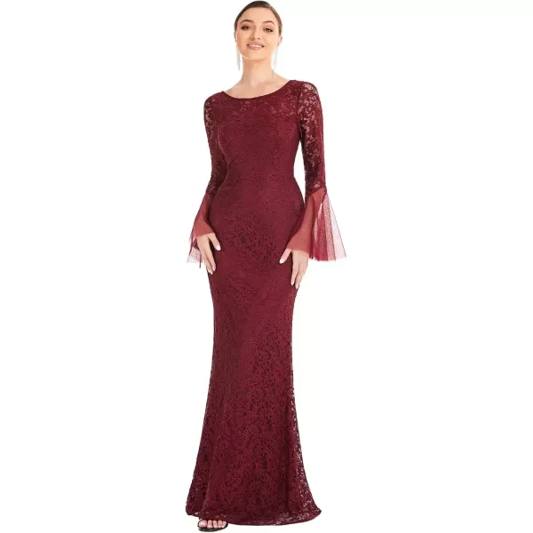 imageEverPretty Womens Crew Neck Backless Flared Sleeves Mermaid Lace Maxi Formal Evening Dress 0338A