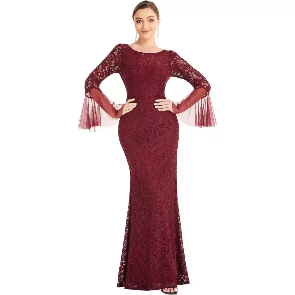 imageEverPretty Womens Crew Neck Backless Flared Sleeves Mermaid Lace Maxi Formal Evening Dress 0338A