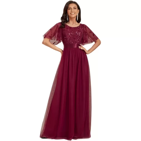 imageEverPretty Womens Elegant Embroidery Short Sleeve Mother of Bride Dress Burgundy US18