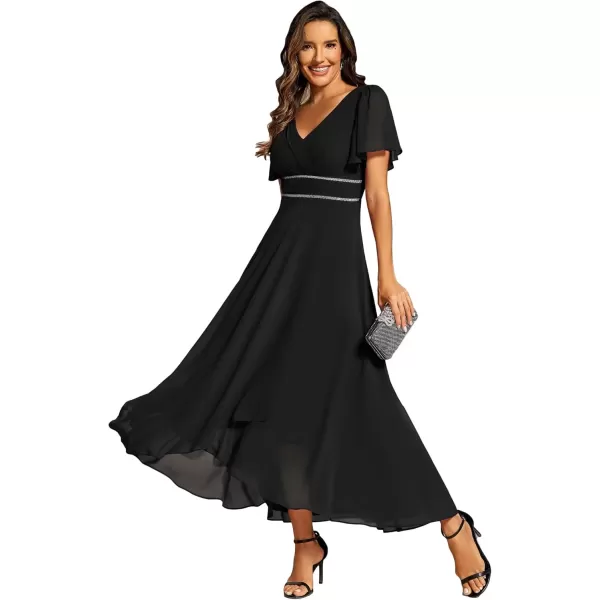 imageEverPretty Womens Formal Dress V Neck Ruffles Sleeves Empire Waist A Line Pleated Chiffon Evening Dresses 41981Black