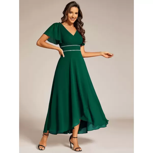 imageEverPretty Womens Formal Dress V Neck Ruffles Sleeves Empire Waist A Line Pleated Chiffon Evening Dresses 41981Dark Green