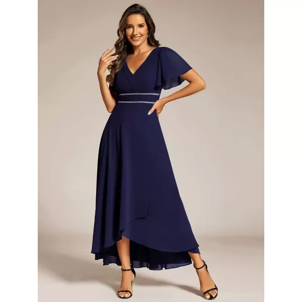 imageEverPretty Womens Formal Dress V Neck Ruffles Sleeves Empire Waist A Line Pleated Chiffon Evening Dresses 41981Navy Blue