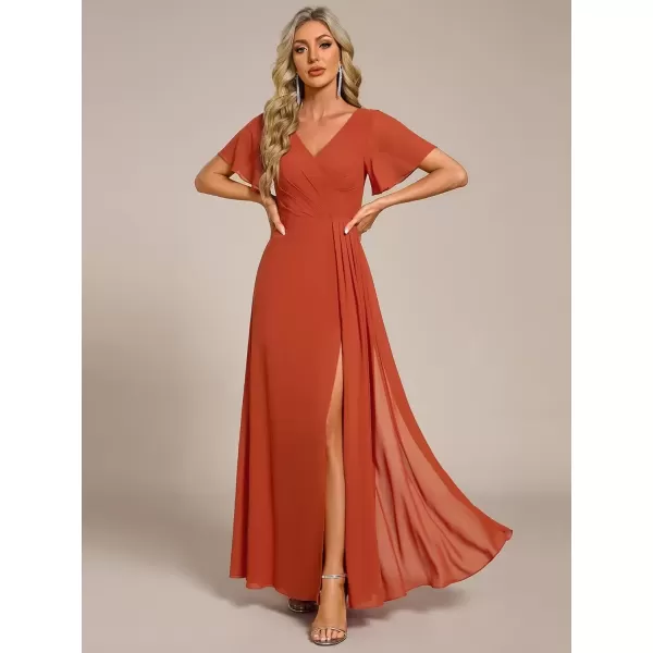 imageEverPretty Womens Formal Dresses Flutter Short Sleeve Floor Length Dress 2024 High Waist Evening Dresses 0050Burnt Orange