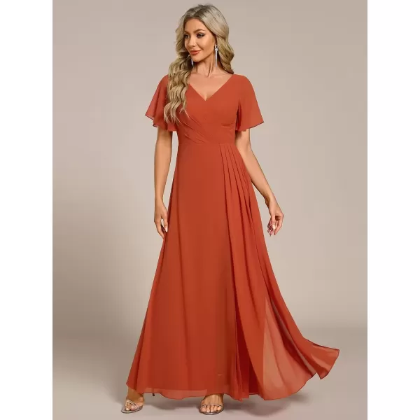 imageEverPretty Womens Formal Dresses Flutter Short Sleeve Floor Length Dress 2024 High Waist Evening Dresses 0050Burnt Orange