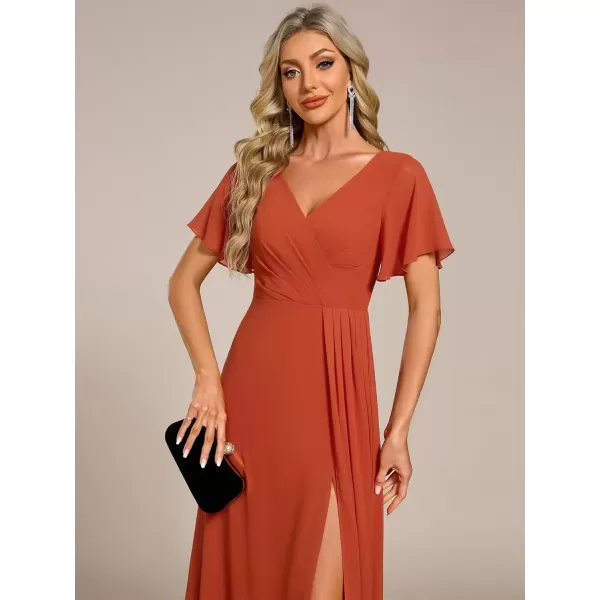 imageEverPretty Womens Formal Dresses Flutter Short Sleeve Floor Length Dress 2024 High Waist Evening Dresses 0050Burnt Orange