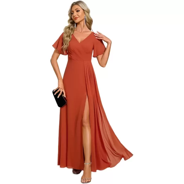 imageEverPretty Womens Formal Dresses Flutter Short Sleeve Floor Length Dress 2024 High Waist Evening Dresses 0050Burnt Orange