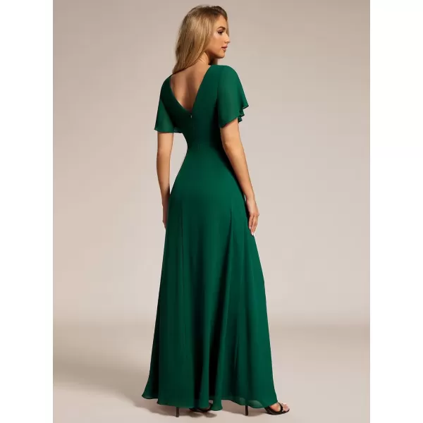 imageEverPretty Womens Formal Dresses Flutter Short Sleeve Floor Length Dress 2024 High Waist Evening Dresses 0050Dark Green