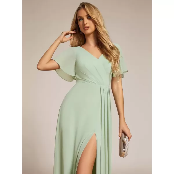 imageEverPretty Womens Formal Dresses Flutter Short Sleeve Floor Length Dress 2024 High Waist Evening Dresses 0050Mint Green