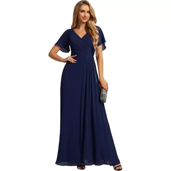 imageEverPretty Womens Formal Dresses Flutter Short Sleeve Floor Length Dress 2024 High Waist Evening Dresses 0050Navy Blue