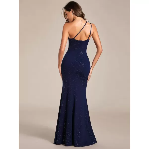 imageEverPretty Womens Glitter One Shoulder Backless Pleated Bodycon Cocktail Dress with Lotus Leaf 01918Navy Blue