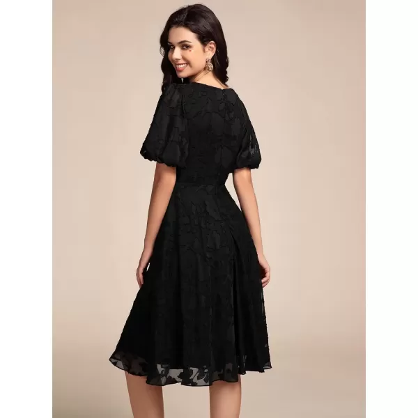 imageEverPretty Womens Lace V Neck Ruffles Sleeves Pleated Empire Waist ALine Maxi Formal Dresses 02245Black