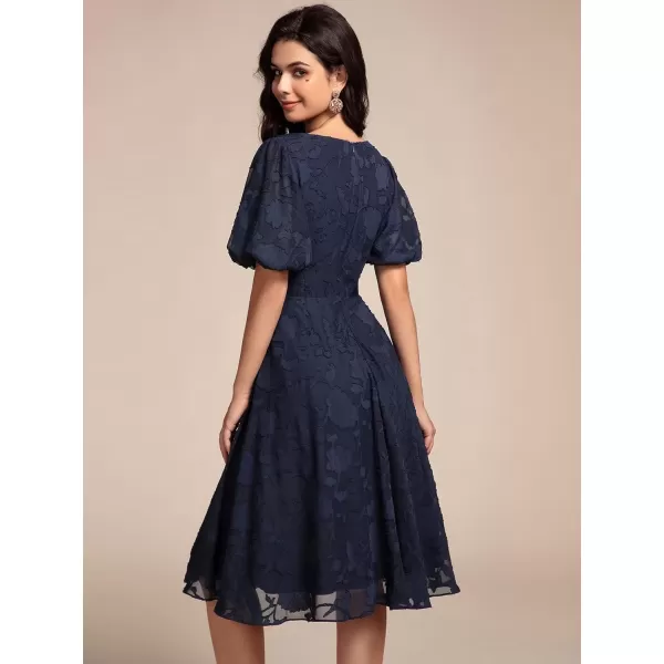 imageEverPretty Womens Lace V Neck Ruffles Sleeves Pleated Empire Waist ALine Maxi Formal Dresses 02245Navy Blue