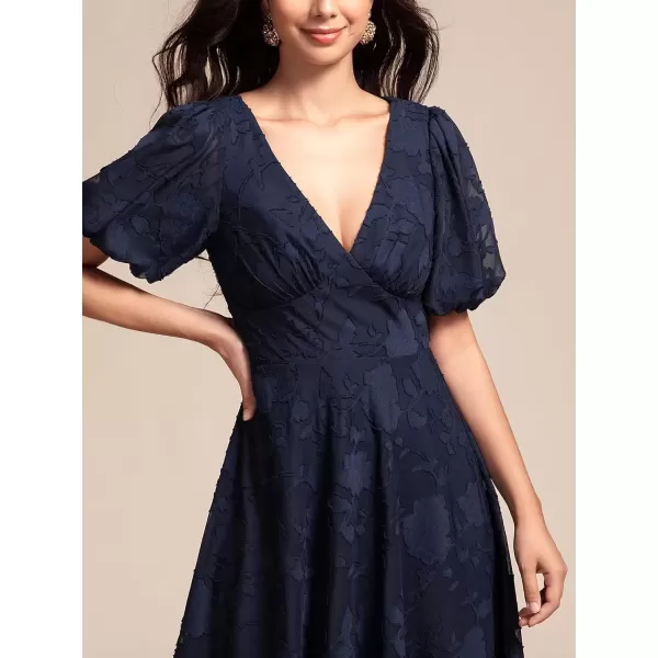 imageEverPretty Womens Lace V Neck Ruffles Sleeves Pleated Empire Waist ALine Maxi Formal Dresses 02245Navy Blue