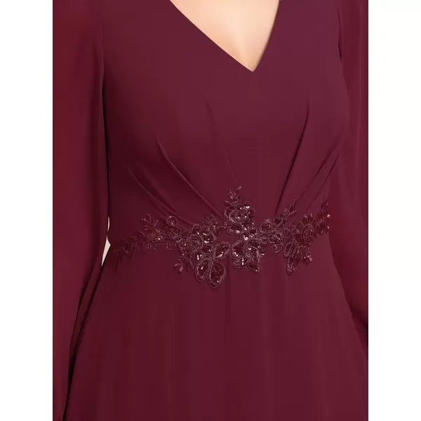 imageEverPretty Womens Long Sleeves V Neck A Line Appliques Midi Chiffon Maxi Formal Dresses 03027Burgundy