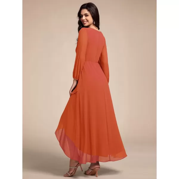 imageEverPretty Womens Long Sleeves V Neck A Line Appliques Midi Chiffon Maxi Formal Dresses 03027Burnt Orange