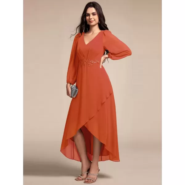 imageEverPretty Womens Long Sleeves V Neck A Line Appliques Midi Chiffon Maxi Formal Dresses 03027Burnt Orange