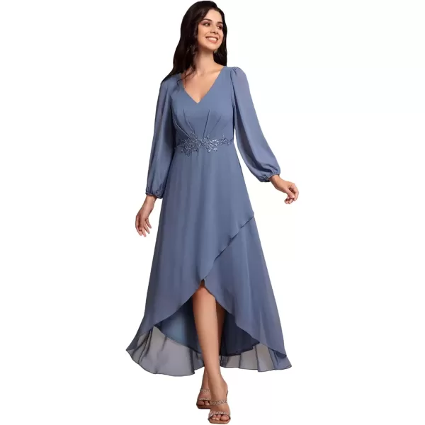 imageEverPretty Womens Long Sleeves V Neck A Line Appliques Midi Chiffon Maxi Formal Dresses 03027Dusty Navy