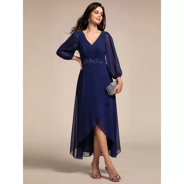 imageEverPretty Womens Long Sleeves V Neck A Line Appliques Midi Chiffon Maxi Formal Dresses 03027Navy Blue