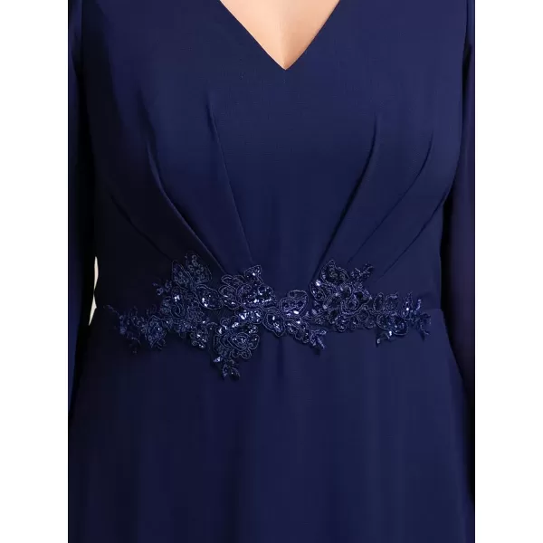 imageEverPretty Womens Long Sleeves V Neck A Line Appliques Midi Chiffon Maxi Formal Dresses 03027Navy Blue