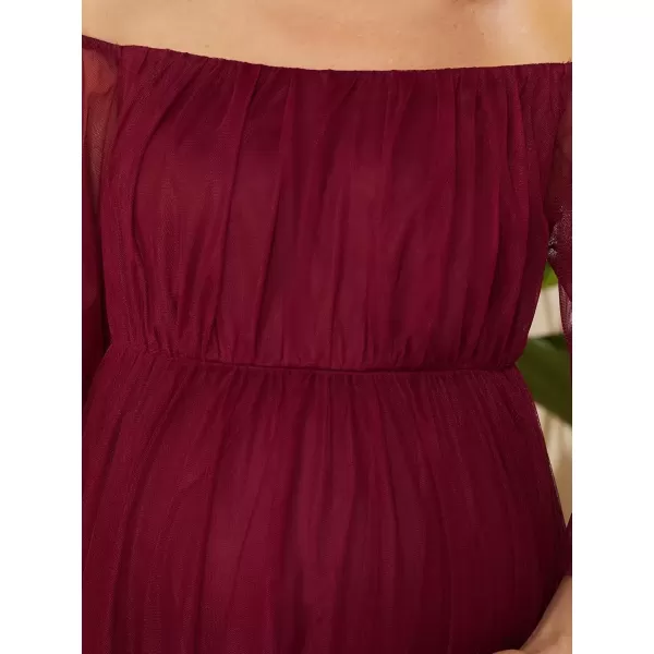 imageEverPretty Womens OffShoulder Aline Tulle Maternity Dress for Baby Shower 20862Burgundy