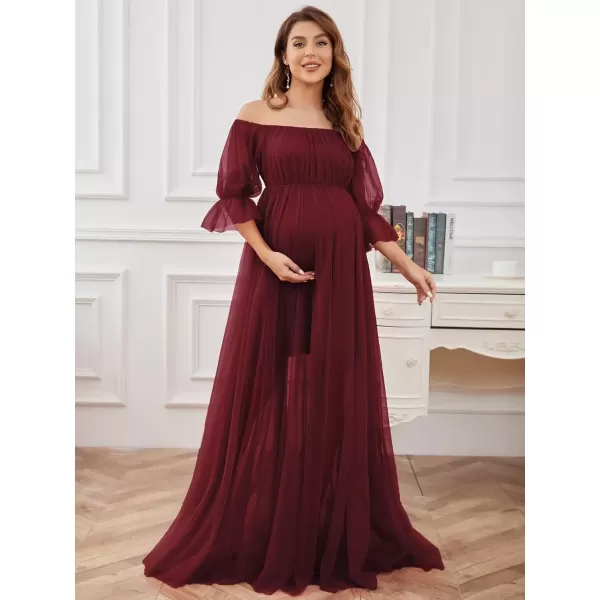 imageEverPretty Womens OffShoulder Aline Tulle Maternity Dress for Baby Shower 20862Burgundy