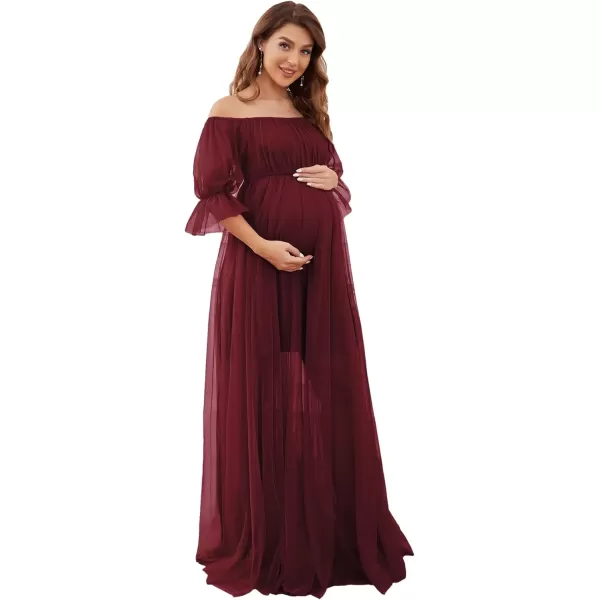 imageEverPretty Womens OffShoulder Aline Tulle Maternity Dress for Baby Shower 20862Burgundy