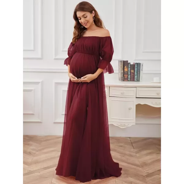 imageEverPretty Womens OffShoulder Aline Tulle Maternity Dress for Baby Shower 20862Burgundy