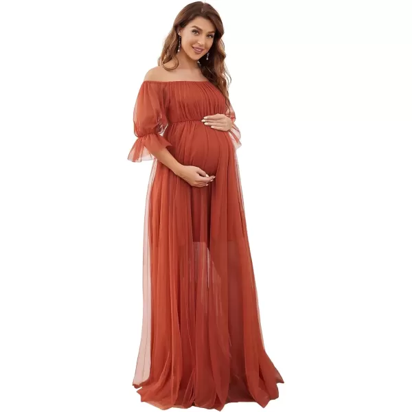 imageEverPretty Womens OffShoulder Aline Tulle Maternity Dress for Baby Shower 20862Burnt Orange