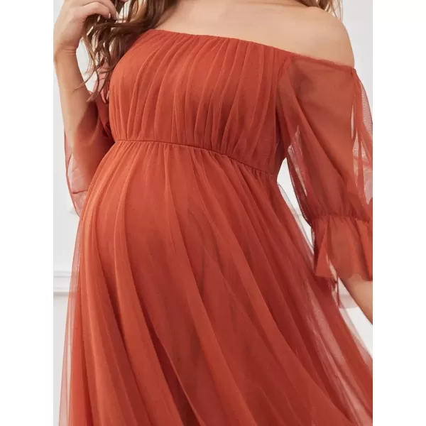 imageEverPretty Womens OffShoulder Aline Tulle Maternity Dress for Baby Shower 20862Burnt Orange