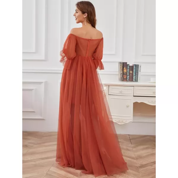 imageEverPretty Womens OffShoulder Aline Tulle Maternity Dress for Baby Shower 20862Burnt Orange