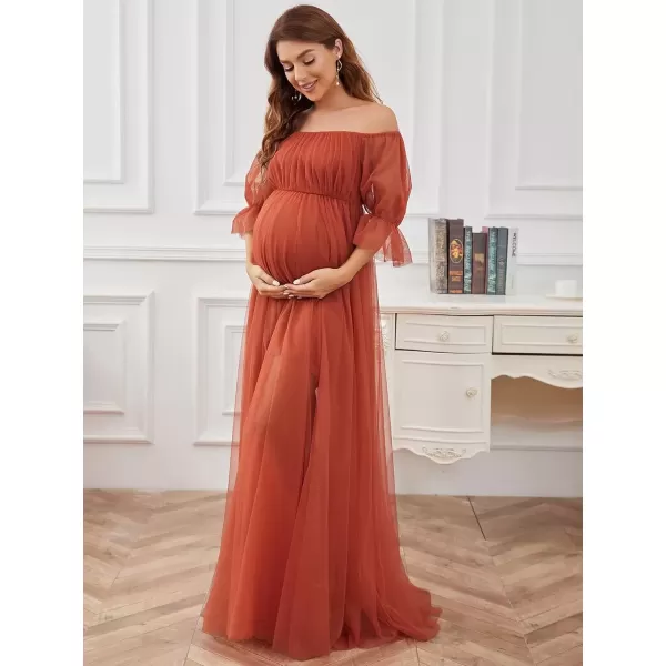 imageEverPretty Womens OffShoulder Aline Tulle Maternity Dress for Baby Shower 20862Burnt Orange