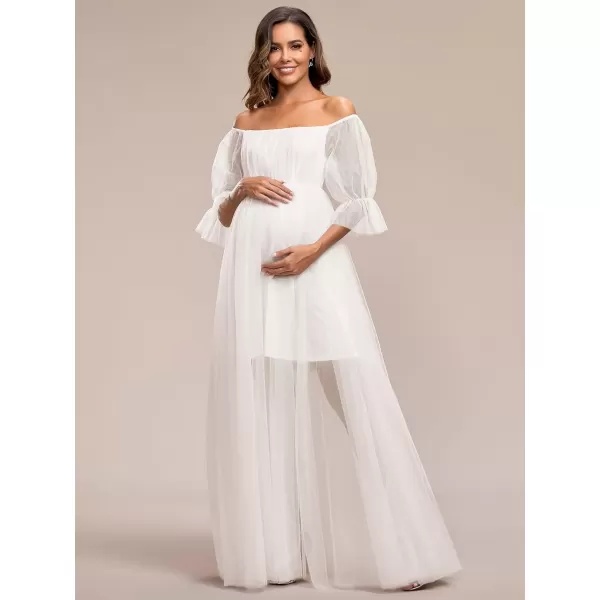 imageEverPretty Womens OffShoulder Aline Tulle Maternity Dress for Baby Shower 20862Cream