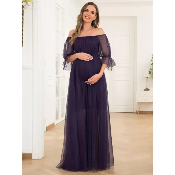 imageEverPretty Womens OffShoulder Aline Tulle Maternity Dress for Baby Shower 20862Dark Purple