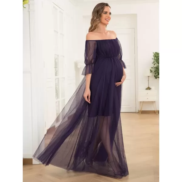 imageEverPretty Womens OffShoulder Aline Tulle Maternity Dress for Baby Shower 20862Dark Purple