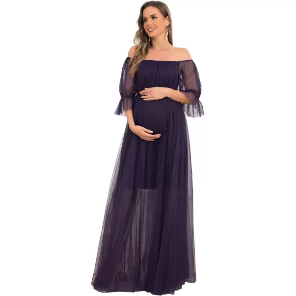 imageEverPretty Womens OffShoulder Aline Tulle Maternity Dress for Baby Shower 20862Dark Purple