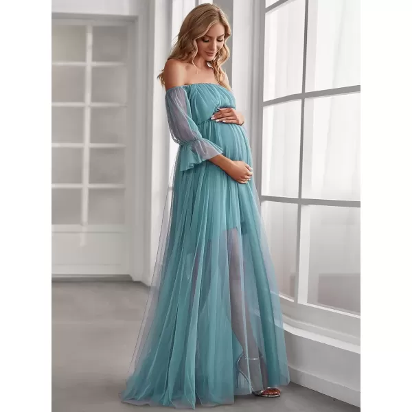 imageEverPretty Womens OffShoulder Aline Tulle Maternity Dress for Baby Shower 20862Demin Blue