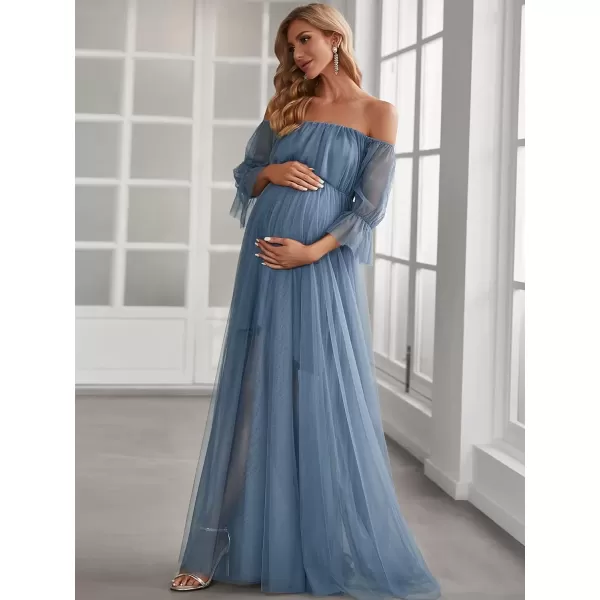 imageEverPretty Womens OffShoulder Aline Tulle Maternity Dress for Baby Shower 20862Hazy Blue