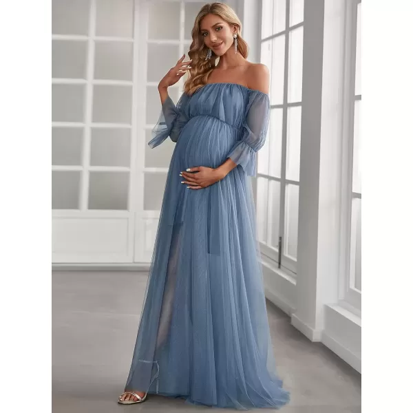 imageEverPretty Womens OffShoulder Aline Tulle Maternity Dress for Baby Shower 20862Hazy Blue