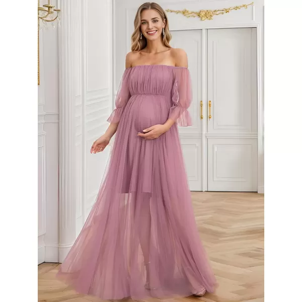 imageEverPretty Womens OffShoulder Aline Tulle Maternity Dress for Baby Shower 20862Orchid