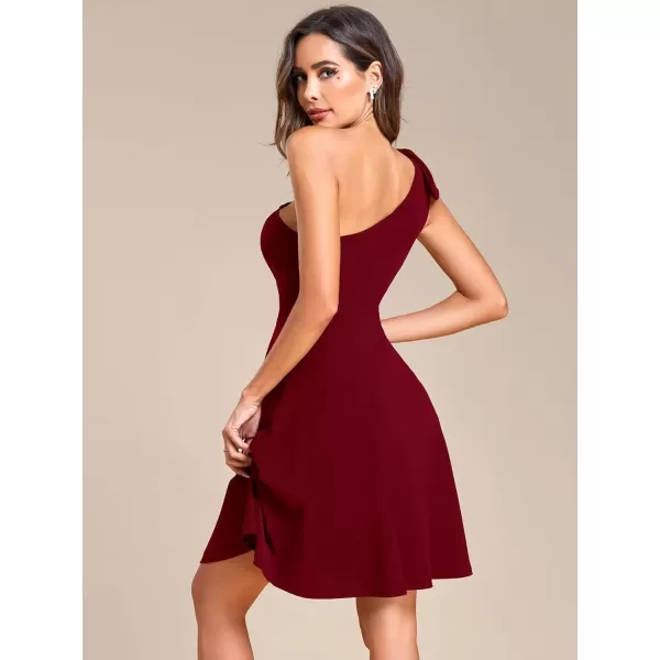 imageEverPretty Womens One Shoulder Bowknot Sleeveless ALine Mini Summer Dress Gradation Dresses 01865Burgundy